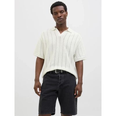 2. Jack&Jones men's T-shirt JORPAROS KNIT ESTER SS CROCHET POLO 12272562 SEA SALT
