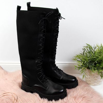 Women's black worker boots with socks Sabatina