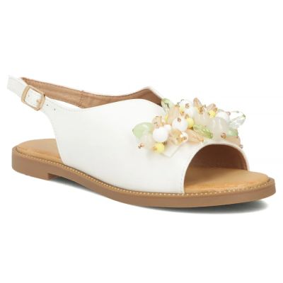 Women's sandals with beads, white, Filippo DS7900