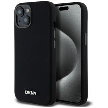 DKNY Liquid Silicone Small Metal Logo MagSafe Case for iPhone 14/15/13 - Black