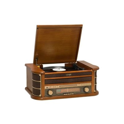 6. Denver MCR-50MK3 Retro Turntable – Wood Dark (FM, CD, USB)