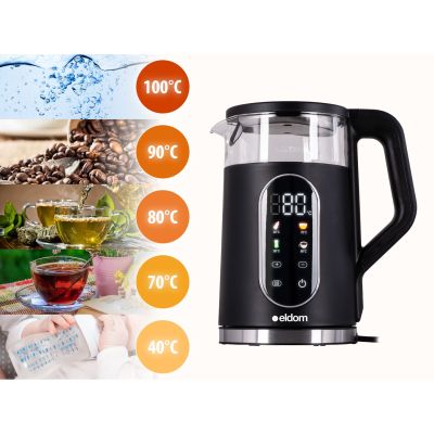 15. ELDOM CORDLESS KETTLE WITH TEMPERATURE REGULATION C560 NUVIA 2000W 1.7 L, LED DISPLAY, WATER TEMPERATURE REGULATION