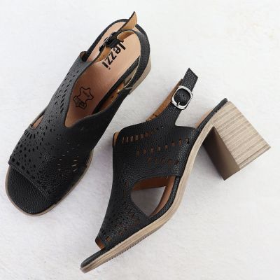 3. Women's openwork high-heeled sandals, black, Jezzi 24125