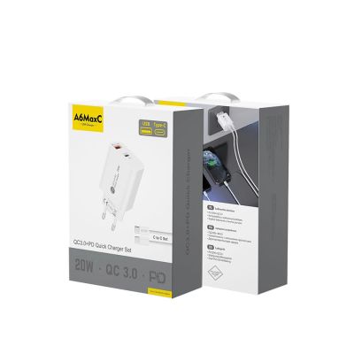 3. A6MaxL 20W USB-A USB-C wall charger with USB-C - USB-C 1m cable - white