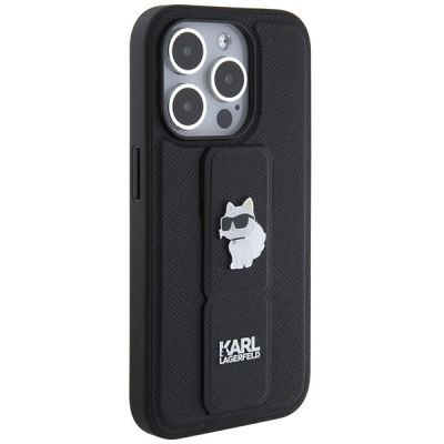 4. Karl Lagerfeld Gripstand Saffiano Choupette Pins case for iPhone 14 Pro Max - black