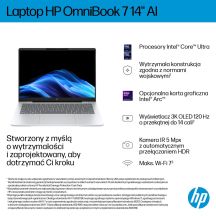 HP OmniBook 7 AI 14-fr0003nw Intel Core Ultra 5 225U Laptop 35.6 cm (14") 2K 16 GB LPDDR5-SDRAM 512 GB SSD Wi-Fi 6E (802.11ax) Windows 11 Pro AI PC Silver