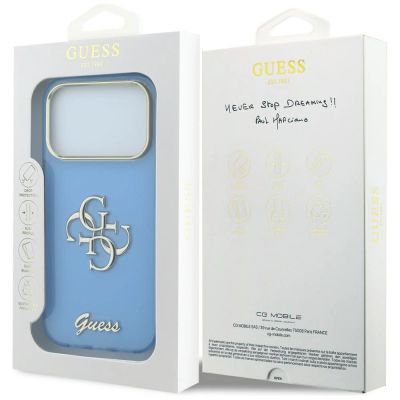 8. Guess IML 4G Script Metal Case for iPhone 17 Pro / 18 Pro - Light Blue