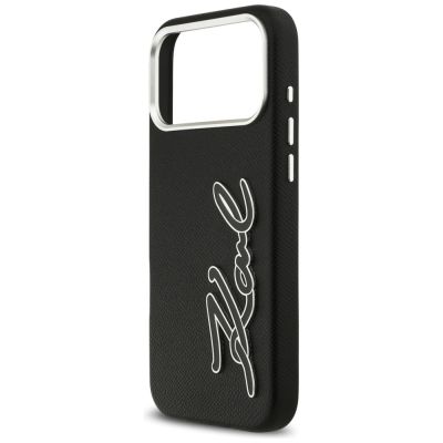 6. Karl Lagerfeld FW Grained Signature Logo Case for iPhone 17 Pro Max - Black