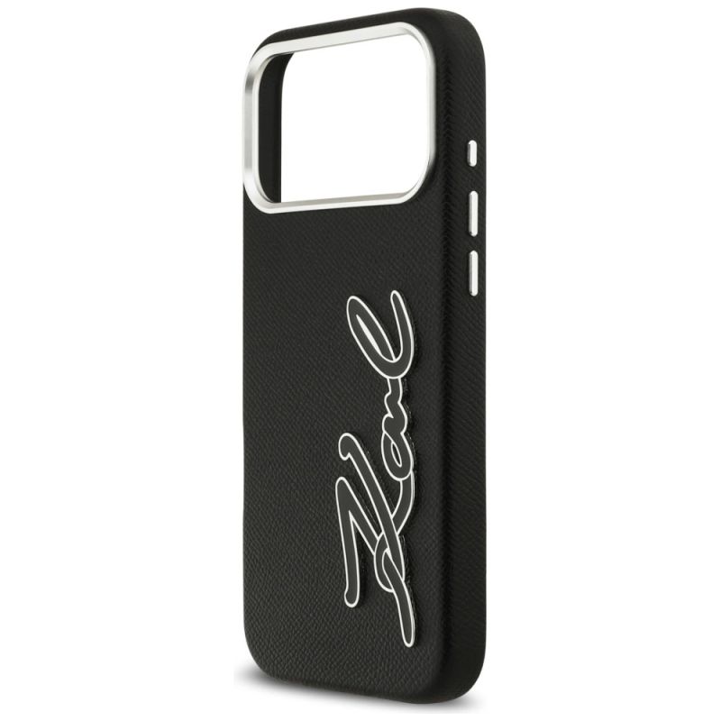 6. Karl Lagerfeld FW Grained Signature Logo Case for iPhone 17 Pro Max - Black