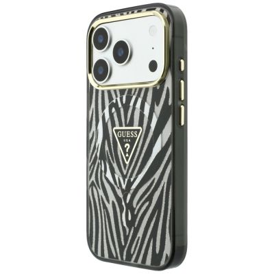 2. Guess IML Zebra Glitter Triangle Logo MagSafe Case for iPhone 17 Pro Max / 18 Pro Max - Silver