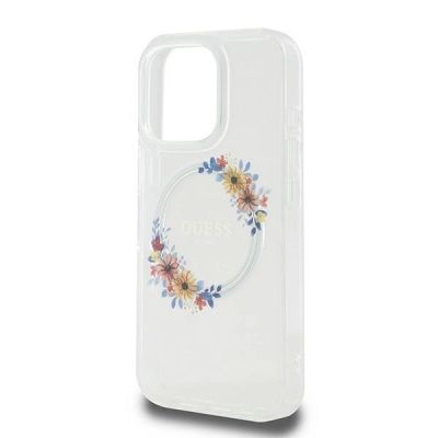 6. Guess IML Flowers Wreath MagSafe Case for iPhone 16 Pro - Clear