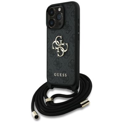 Guess 4G Big Logo Cord Stap Crossbody Case for iPhone 16 Pro Black