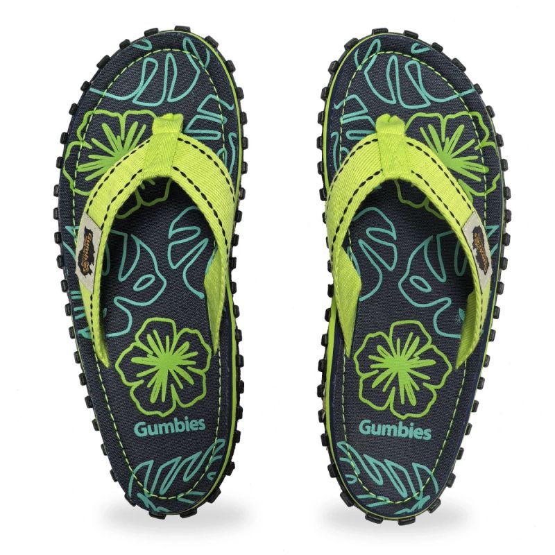 5. Gumbies Islander Flip-Flops Lime Hibiscus GU-FFISL148