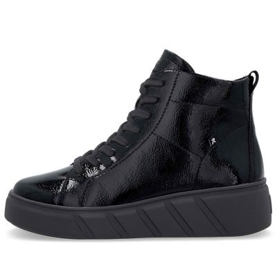 3. Women's patent leather platform ankle boots, black, Rieker W2661-01