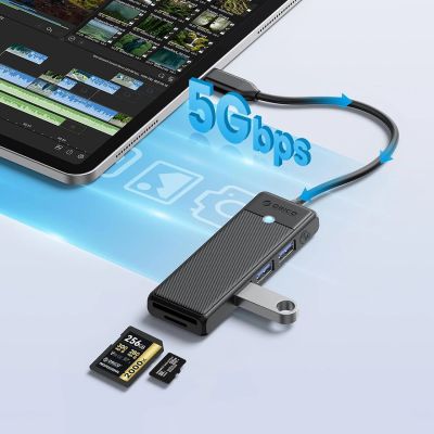 4. Orico PAPW3AT-C3 USB Hub 4-port 3x USB-A 3.0 with microSD/SD card reader 1 m - black