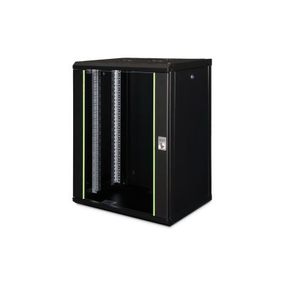 Digitus Unique 19" 16U wall-mounted network cabinet 600x450, glass door, black, undivided, assembled, 100kg
