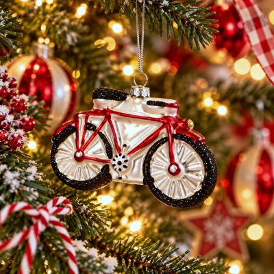 5. MOULDED GLASS CHRISTMAS BAUBLE IN THE SHAPE OF A BICYCLE SASKA GIFT & DECOR