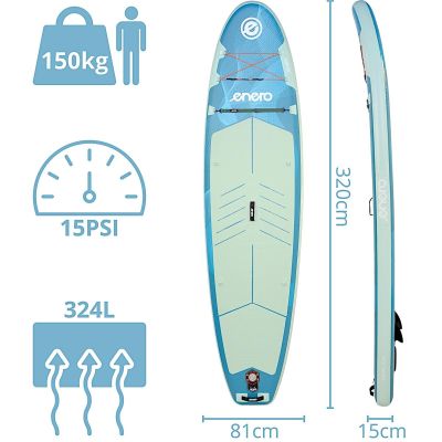 36. SET - 150KG INFLATABLE SUP BOARD ENERO 320x81x15CM