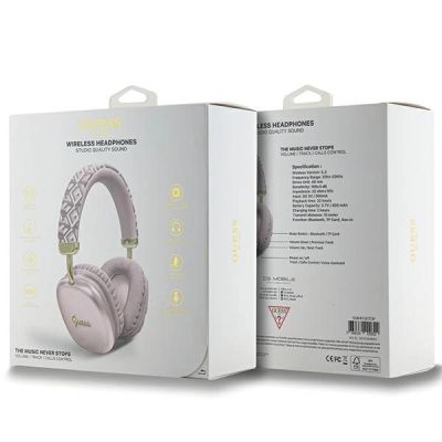 4. Guess GCube Metallic Script Logo Headphones - Pink