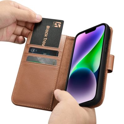 15. iCarer Wallet Case 2in1 Cover iPhone 14 Plus Anti-RFID Leather Flip Case Brown (WMI14220727-BN)