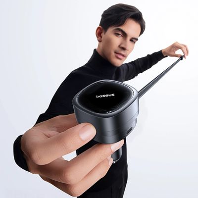 8. Baseus PrimeTrip VR1 60W USB-A USB-C Car Charger with Retractable USB-C Cable - Black