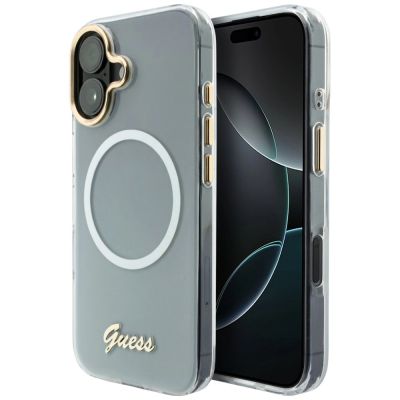 Guess IML Gradient Script Metal MagSafe Case for iPhone 17 - White