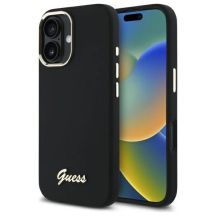 Guess Silicone Script Metal Logo & Frame Case for iPhone 16 Plus - Black