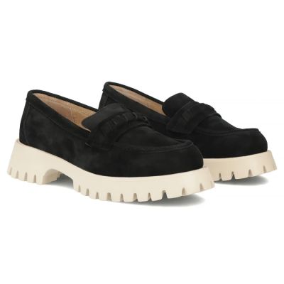 4. Women's leather suede loafers, black Filippo DP7554