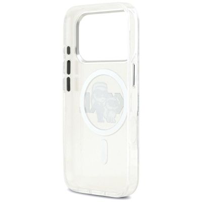 7. Karl Lagerfeld IML Glitter Karl & Choupette Sketch Logo MagSafe Case for iPhone 17 Pro - Clear
