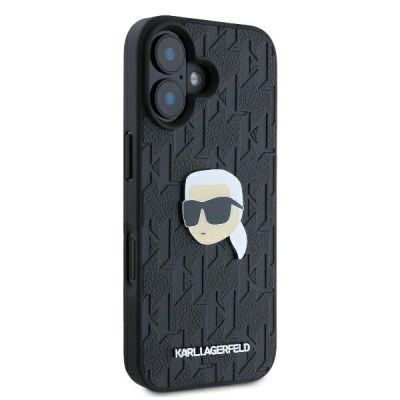 4. Karl Lagerfeld Monogram Karl Head Pin iPhone 16 Case - Black