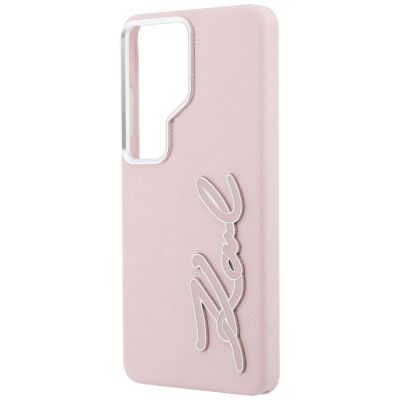 6. Karl Lagerfeld Grained Signature Metal Resin Logo Case for Samsung Galaxy S26 Ultra - Pink