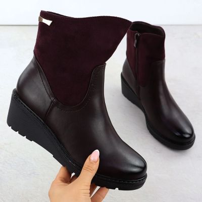 9. Women's suede wedge ankle boots burgundy M.Daszyński 2510