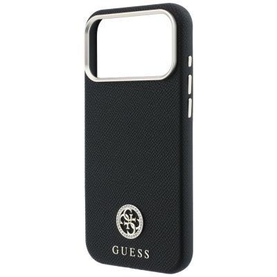 6. Guess Grained Round Strass Logo MagSafe Case for iPhone 18 Pro / 17 Pro - Black