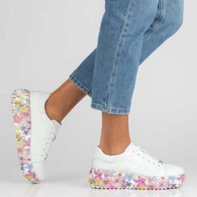 8. Leather platform sneakers with white floral print Filippo DP7507