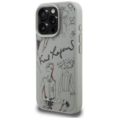 2. Karl Lagerfeld Grained Pattern & Logo MagSafe Case for iPhone 16 Pro - Gray