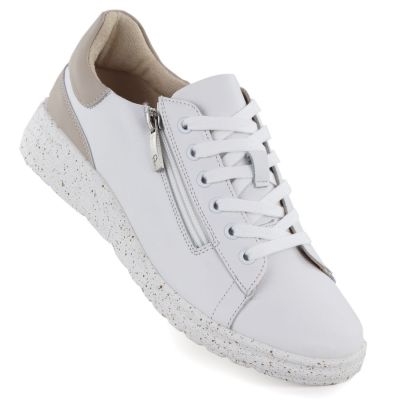 Women's leather shoes with zipper, white Potocki JE19402