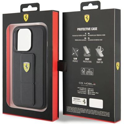 9. Ferrari Grip Stand Metal Logo case for iPhone 15 Pro Max - black