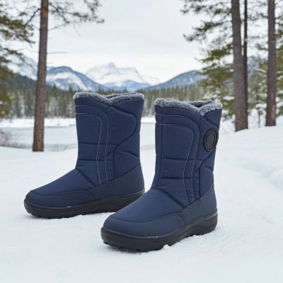 9. Women's flat insulated snow boots, navy blue, Potocki SU33310