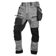 DENIM work trousers, Cordura reinforcements, detachable holster pockets, gray, size M