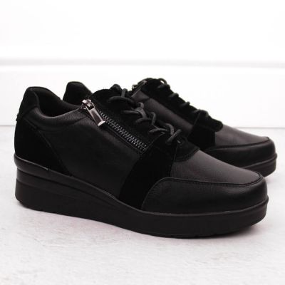 2. Sergio Leone PB236-S women's leather wedge sneakers, black