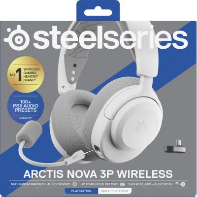 8. Steelseries Arctis Nova 3P Wireless for Playstation Headphones, White