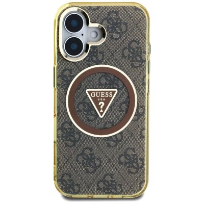 3. Guess IML Metal Glitter 4G Circle Triangle MagSafe Case for iPhone 16 - Brown