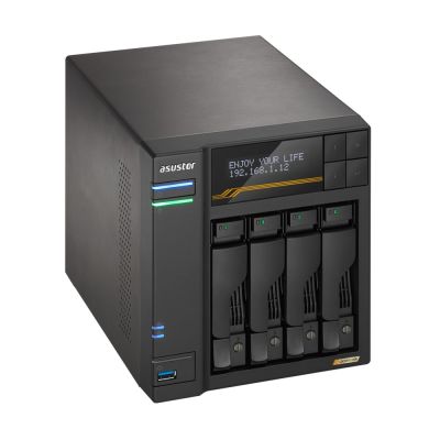 5. NAS Asustor AS6804T; Tower; 4x (3.5" SATA HDD/ 2.5" SSD); AMD Ryzen Embedded V3C14; 16G ECC DDR5 SODIMM (max. 64GB), 2x 10GbE, 2x 5GbE, 4x M.2 2280 NVMe PCIe 4.0, 2x USB4, 2x USB 3.2 Gen, 1x optional 10 GbE card