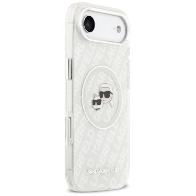 4. Karl Lagerfeld IML Glitter Karl&Choupette Heads Logo MagSafe Case for iPhone Air - Gray