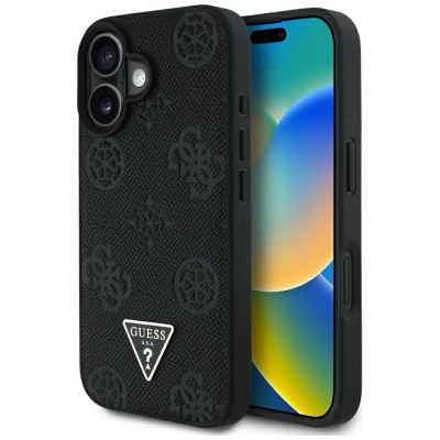 Guess Grained Hot Stamp Peony Triangle Logo MagSafe Case for iPhone 16 - Black