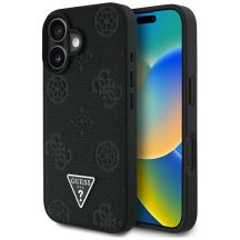 Guess Grained Hot Stamp Peony Triangle Logo MagSafe Case for iPhone 16 - Black
