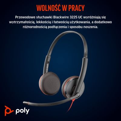 133. Poly Blackwire 3225 Stereo USB-C Headset +3.5mm Plug +USB-C/A Adapter (Bulk)