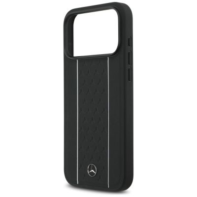 6. Mercedes Leather Star Pattern Stripes MagSafe Case for iPhone 17 Pro Max - Black