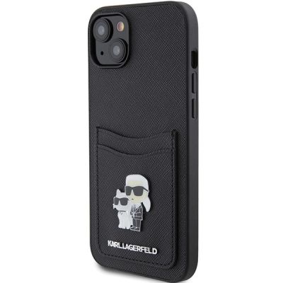 2. Karl Lagerfeld Saffiano Cardslot Karl&Choupette Metal Pin case for iPhone 15 - black