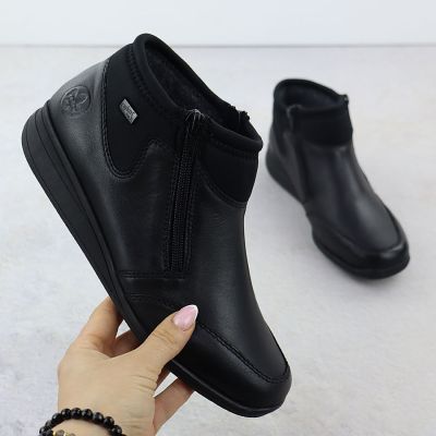 2. Rieker 47270-00 comfortable black waterproof leather women's ankle boots